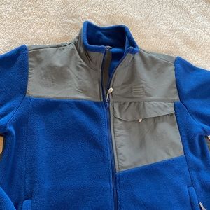 Lands End Royal Blue Fleece with Water Resistant Gray Shoulders Front Zip Size M